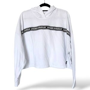 Under Armour Rival Terry Crop Hoodie Women’s XL White Logo Tape Cropped Pullover